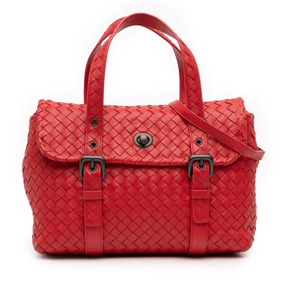 Bottega Veneta AB Bottega Veneta Red Nappa Leather Leather Nappa Intrecciato Flap Satchel Italy