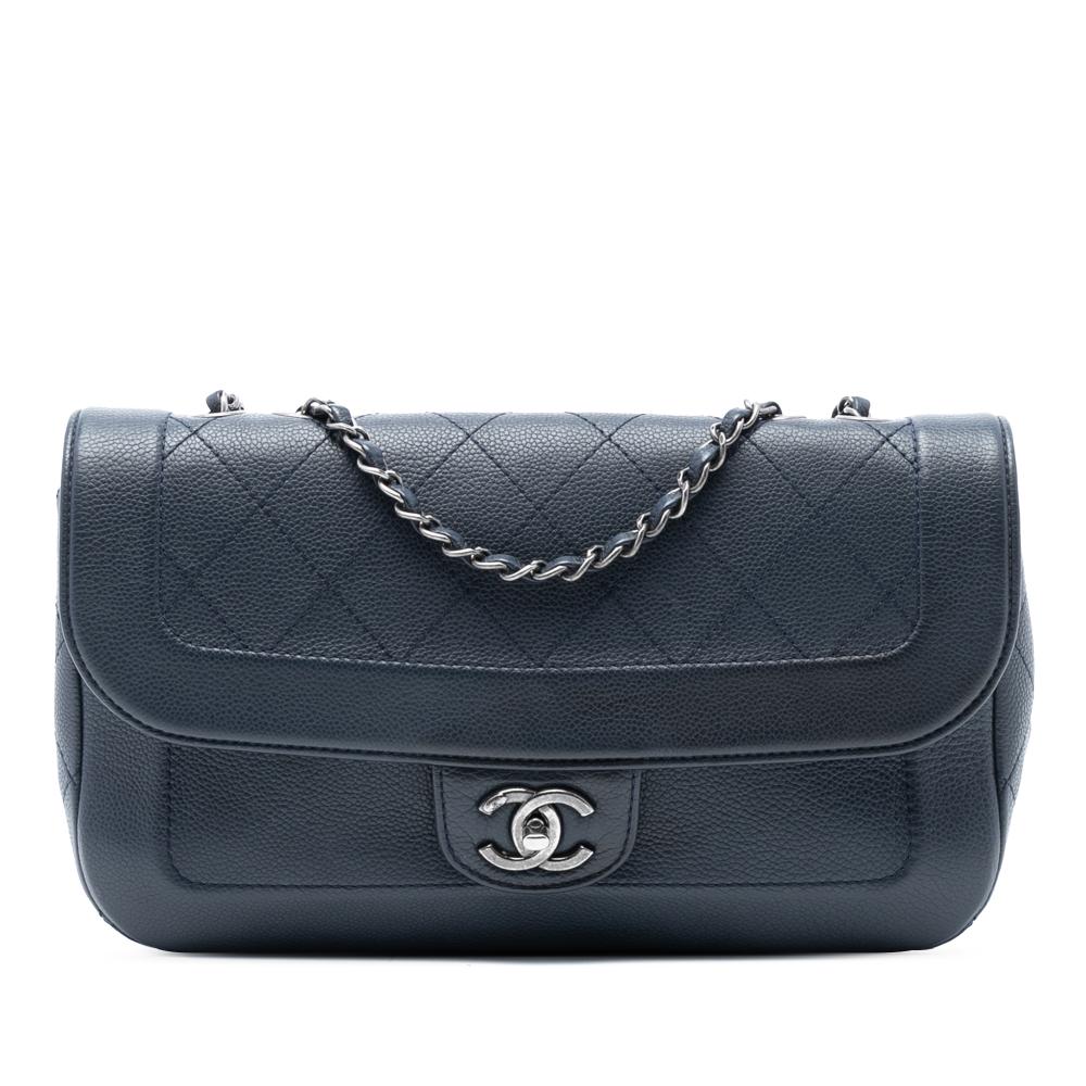 Chanel AB Chanel Blue Navy Caviar Leather Leather CC Diamond Stitch Caviar Flap France