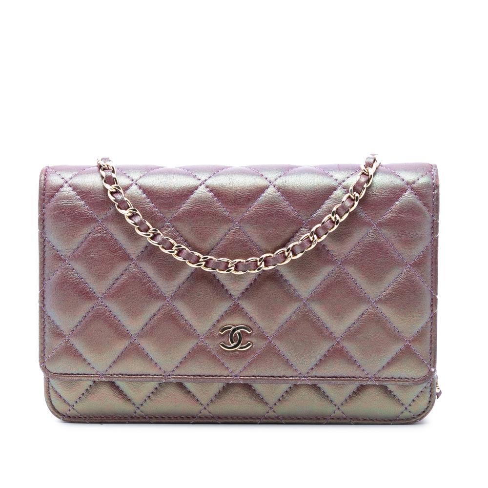 Chanel B Chanel Purple Lambskin Leather Leather CC Quilted Iridescent Lambskin Wallet on Chain Italy