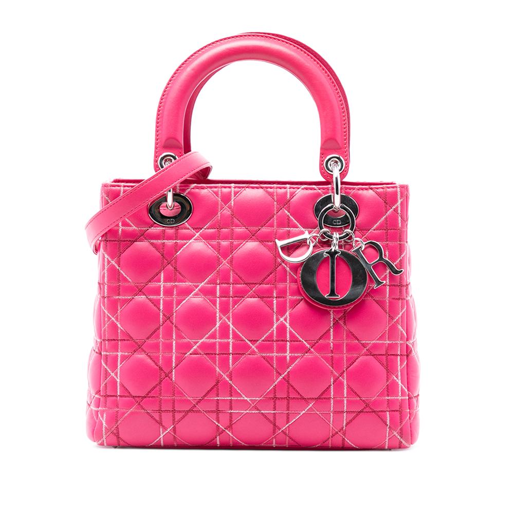 Christian Dior AB Dior Pink Hot Pink Lambskin Leather Leather Medium Lambskin Cannage Lady Dior Italy