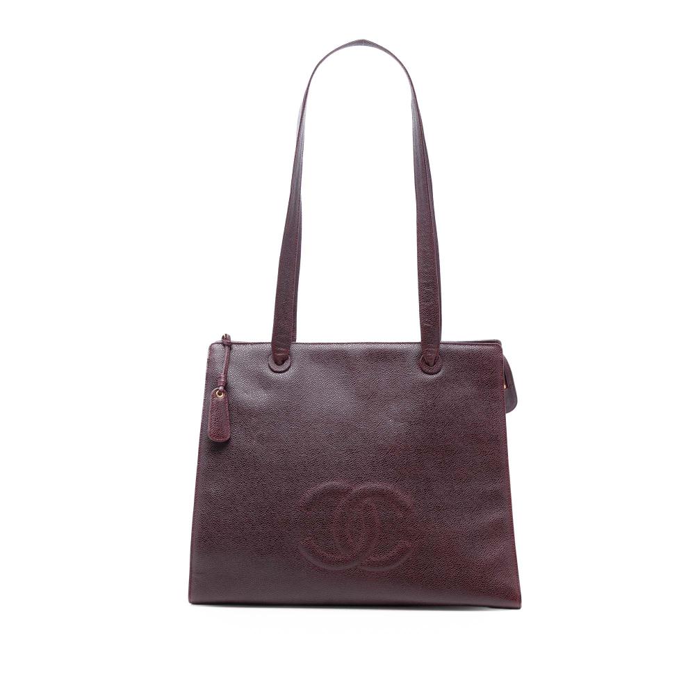 Chanel B Chanel Red Burgundy Caviar Leather Leather CC Caviar Tote Italy