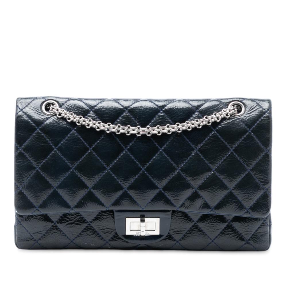 Chanel B Chanel Blue Navy Patent Leather Leather Reissue 2.55 Crinkled Patent Double Flap 227 France