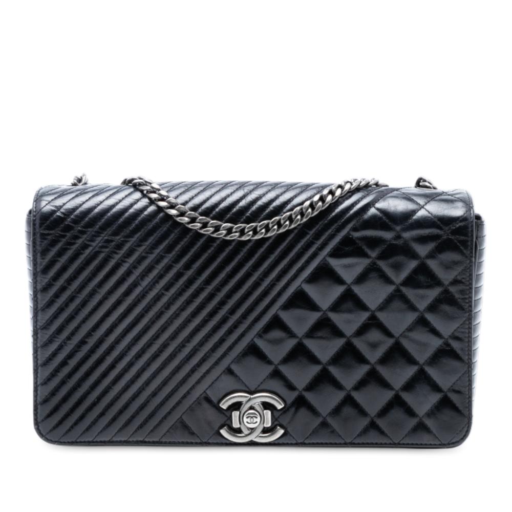 Chanel AB Chanel Black Calf Leather Large Glazed skin Coco Boy Flap Italy