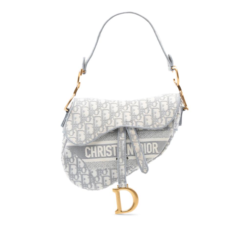 Christian Dior AB Dior Gray Canvas Fabric Oblique Embroidered Saddle Bag Italy
