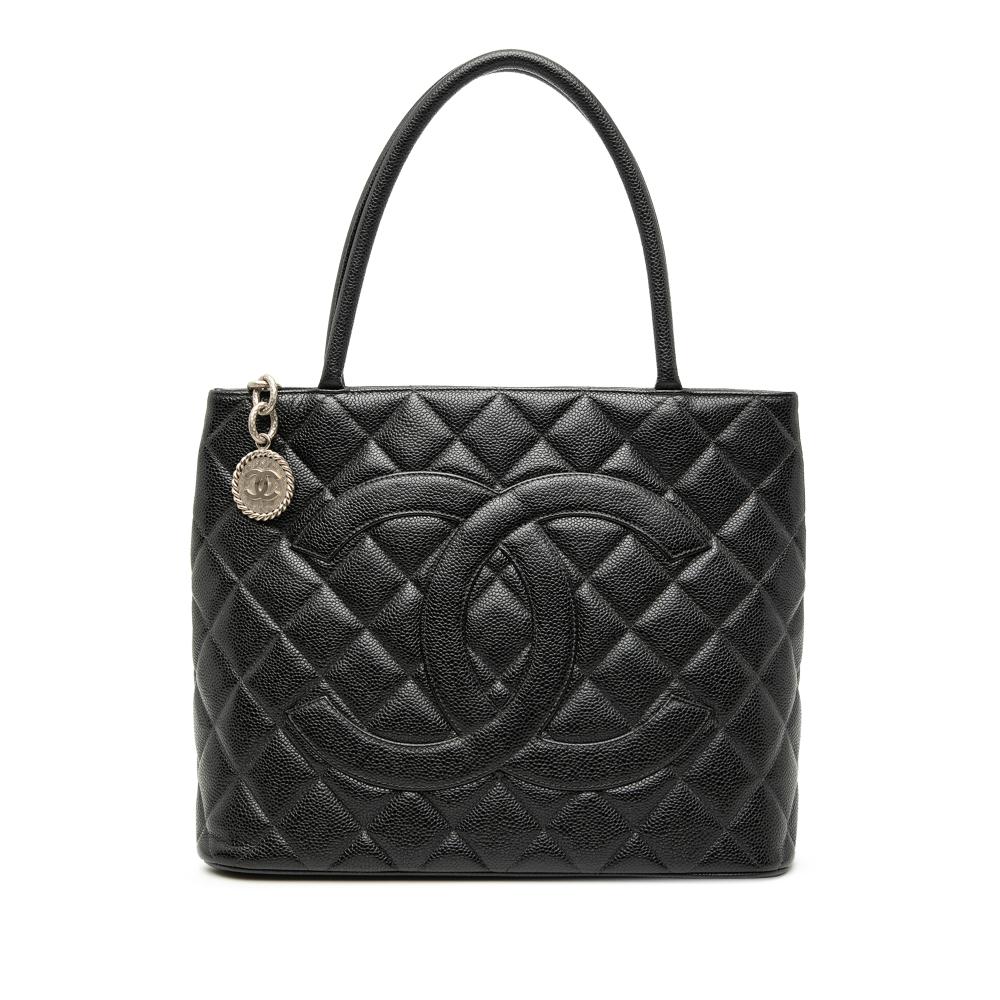 Chanel B Chanel Black Caviar Leather Leather Caviar Medallion Tote France