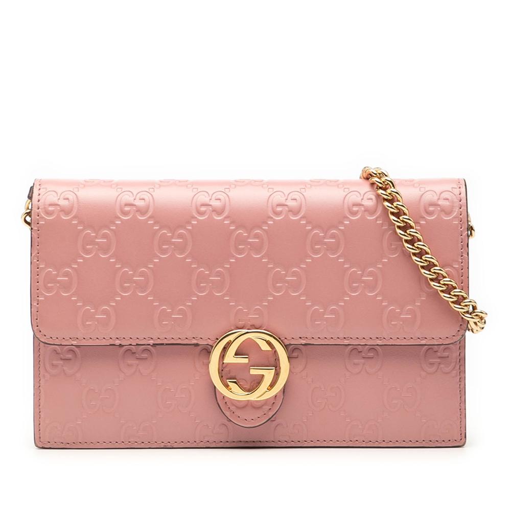 Gucci AB Gucci Pink Calf Leather Guccissima Icon Wallet On Chain Italy
