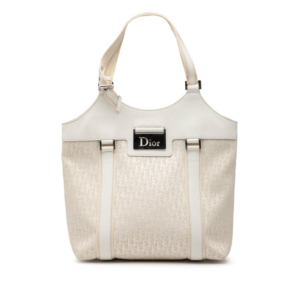 Christian Dior B Dior White Canvas Fabric Diorissimo Trotter Street Chic Tote Italy