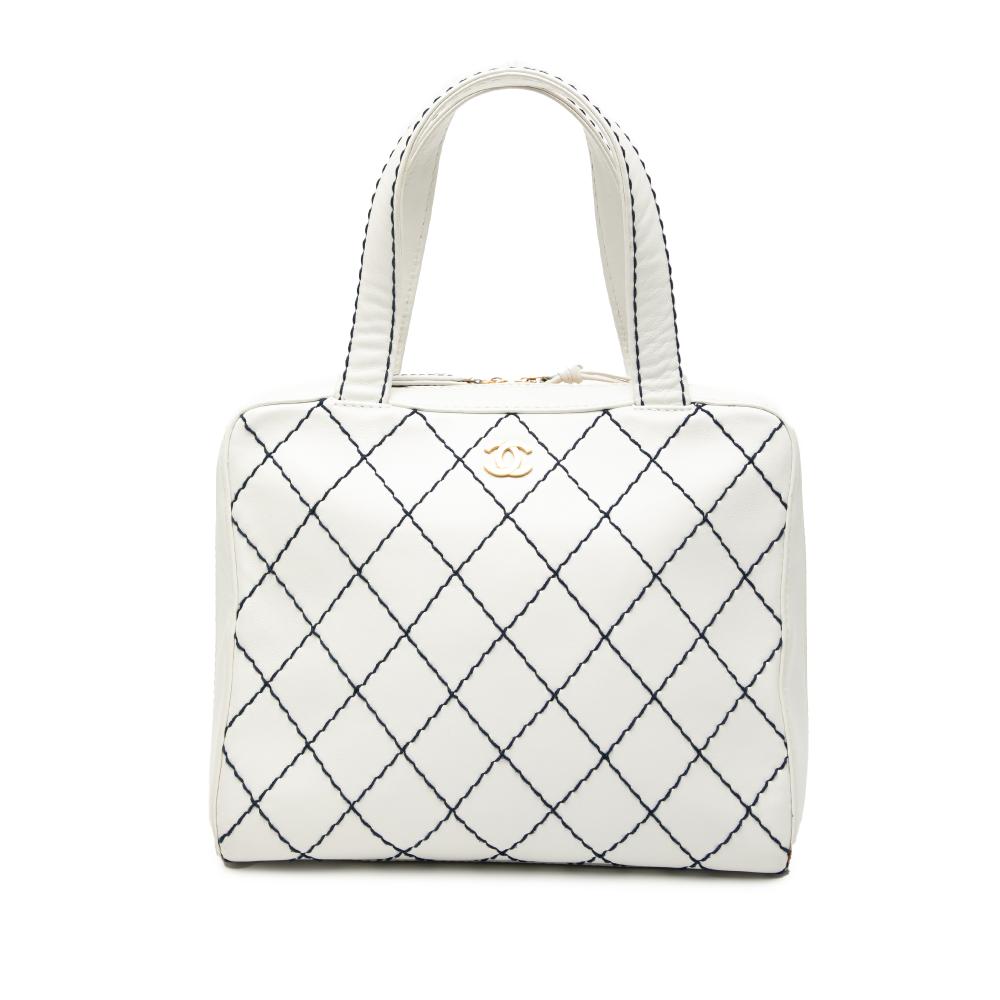 Chanel B Chanel White Ivory Lambskin Leather Leather CC Wild Stitch Handbag Italy