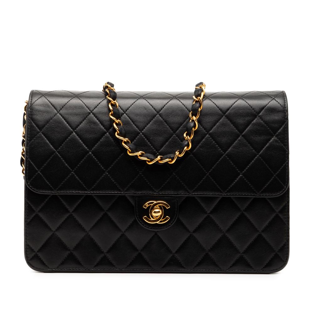 Chanel B Chanel Black Lambskin Leather Leather CC Quilted Lambskin Single Flap France