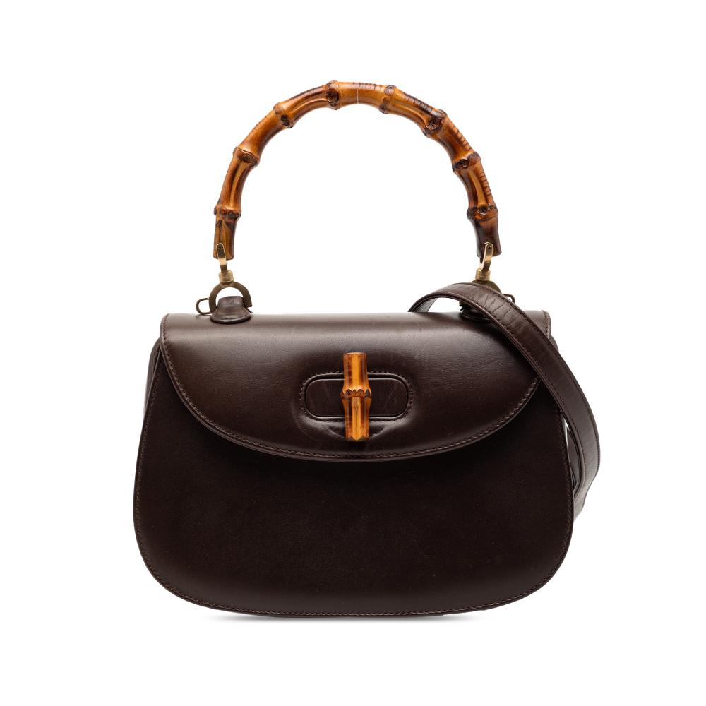 Gucci B Gucci Brown Dark Brown Calf Leather skin Bamboo Night Italy