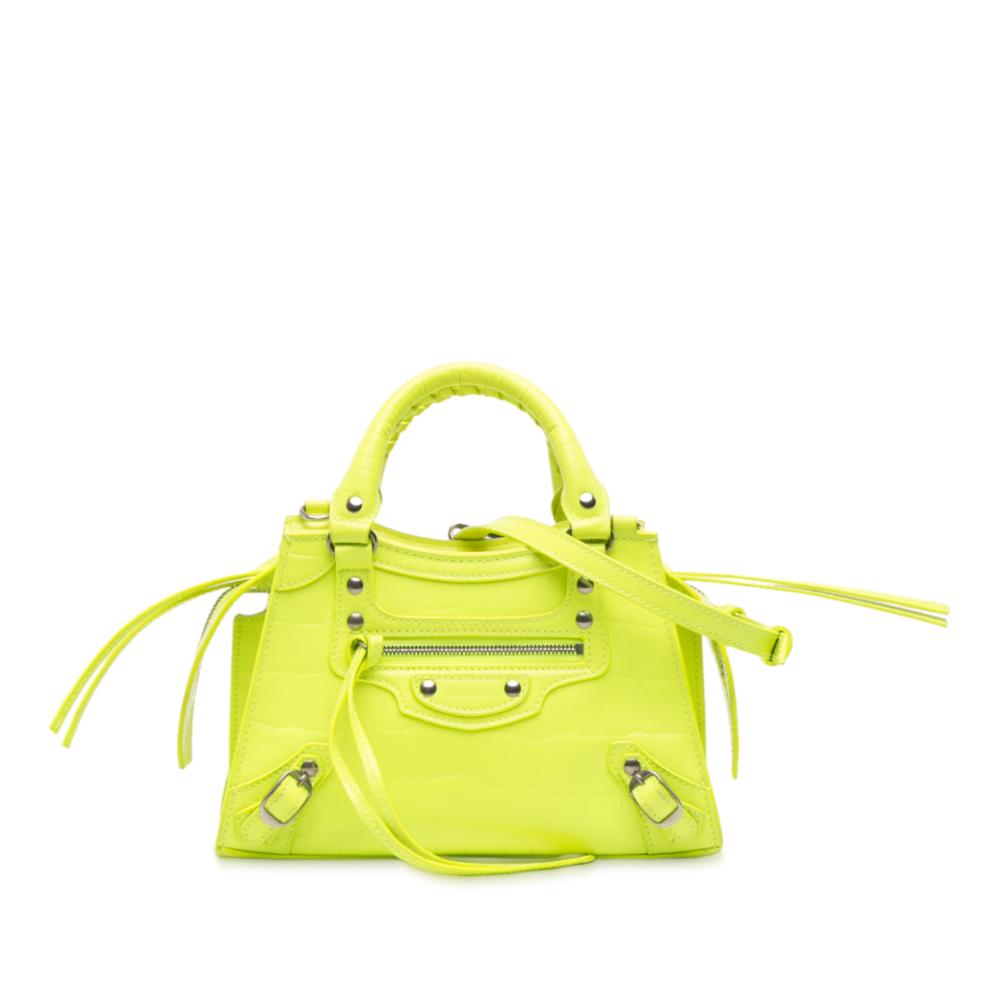 Balenciaga AB Balenciaga Yellow Neon Yellow Calf Leather Mini Croc Embossed skin Neo Classic City Italy