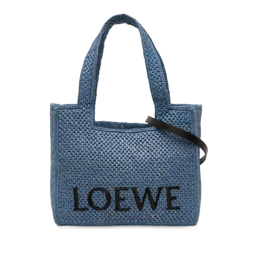 Loewe AB LOEWE Blue Raffia Natural Material Medium Font Tote Madagascar