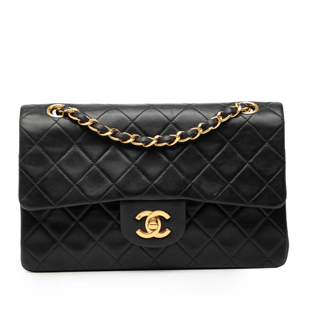 Chanel B Chanel Black Lambskin Leather Leather Small Classic Lambskin Double Flap France