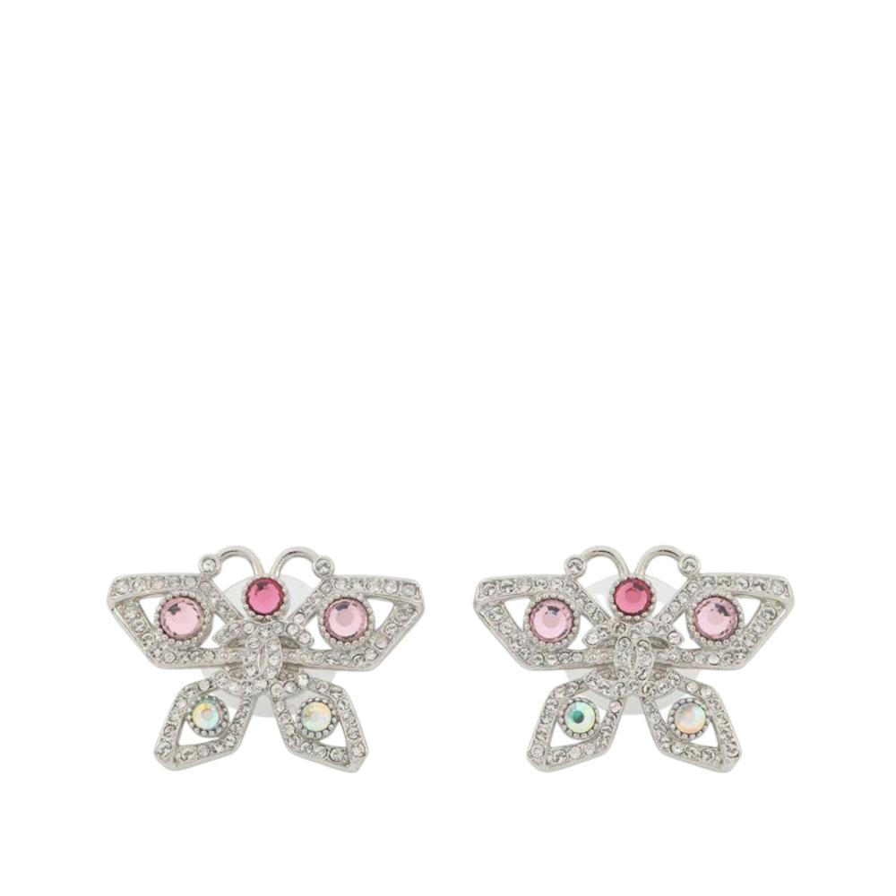 Chanel AB Chanel Silver Silver Plated Metal CC Crystal Butterfly Push Back Earrings Italy