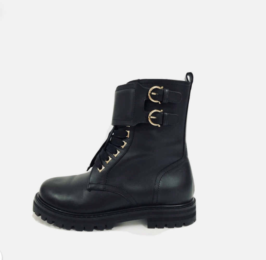Ferragamo Black lace-up combat boots