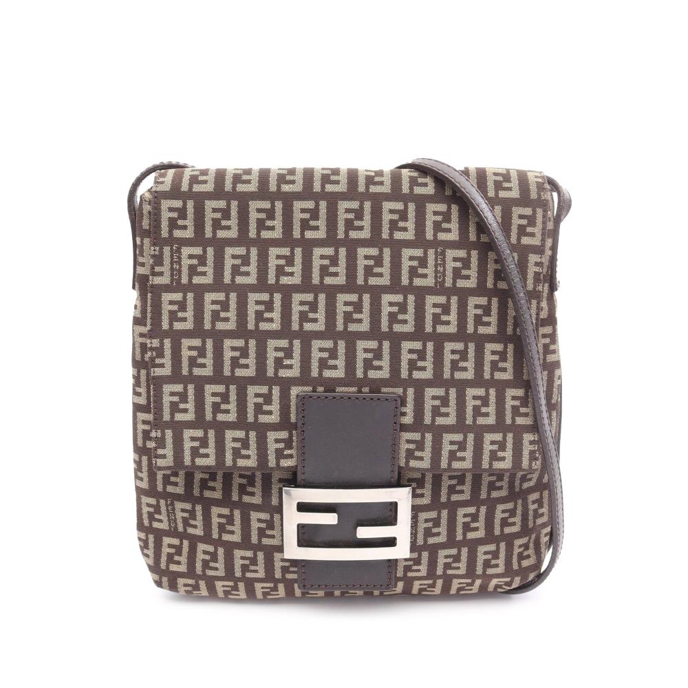 Fendi B Fendi Brown Dark Brown Canvas Fabric Zucchino Crossbody Italy