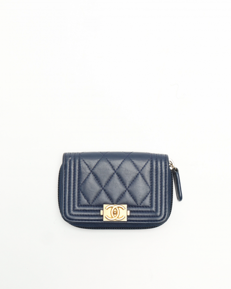 Chanel Boy Lambskin Zip Around Card Holder