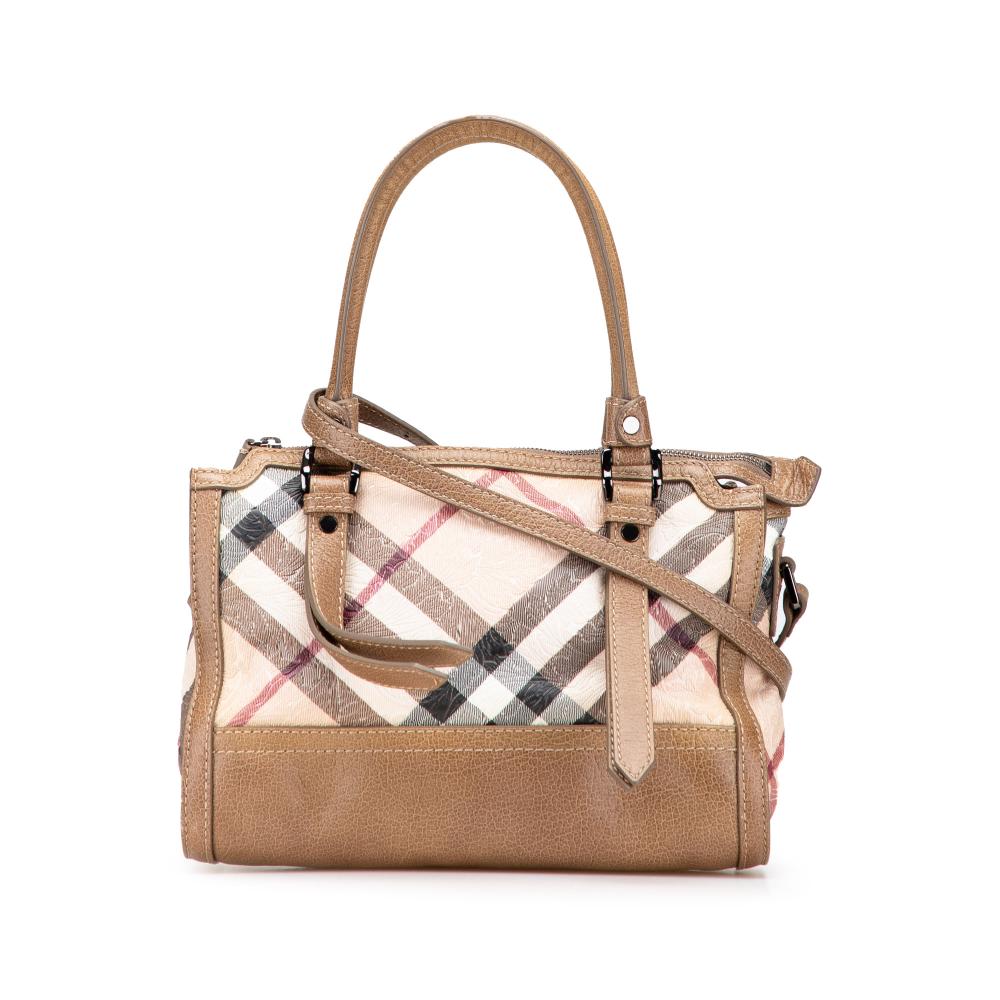 Burberry B Burberry Brown Beige Coated Canvas Fabric Embossed Supernova Check Satchel China