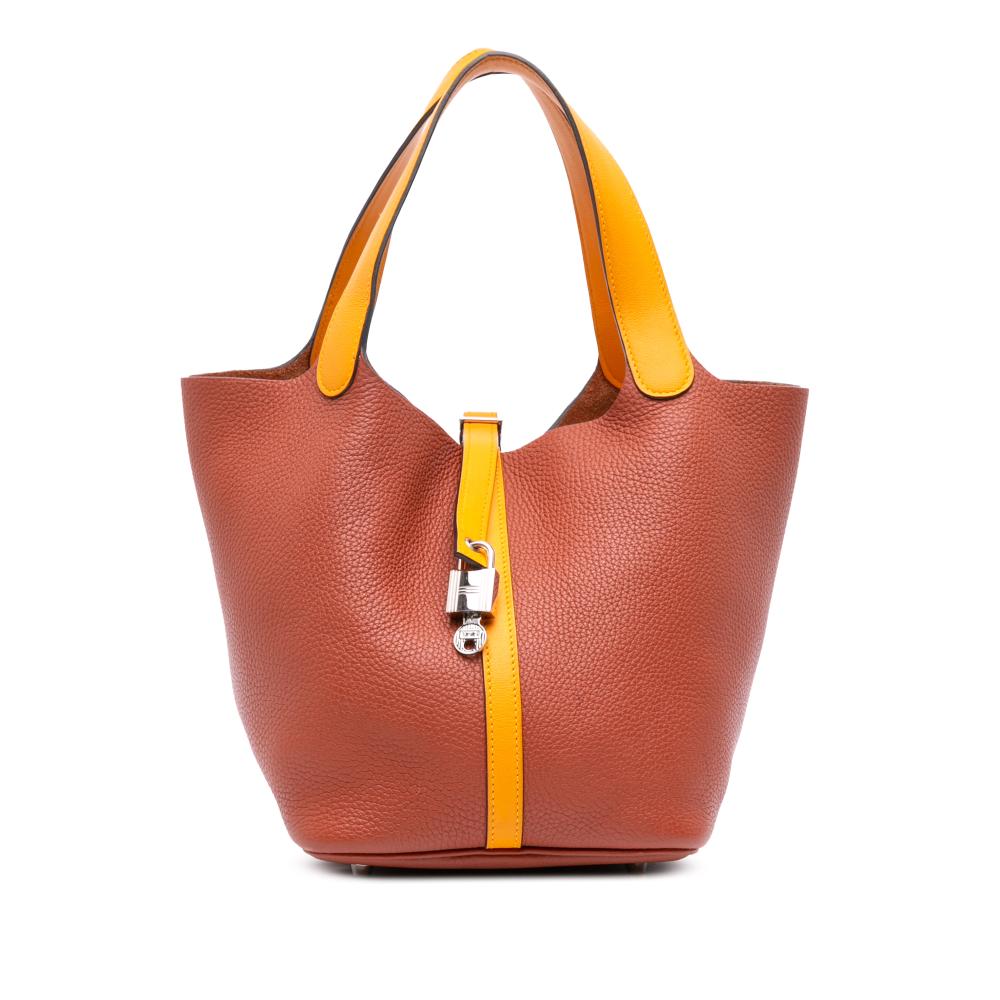 Hermès AB Hermès Brown with Yellow Mustard Calf Leather Bicolor Clemence Picotin Lock 22 France