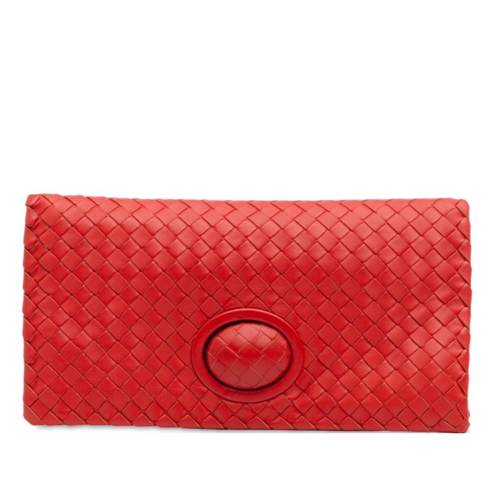 Bottega Veneta B Bottega Veneta Red Nappa Leather Leather Nappa Intrecciato Turn Lock Clutch Italy