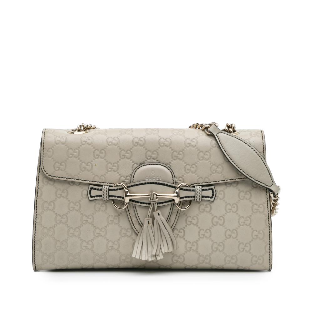 Gucci AB Gucci White Off White Calf Leather Medium Guccissima Emily Shoulder Bag Italy
