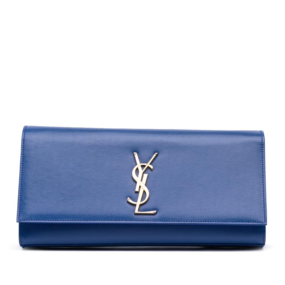 Saint Laurent AB Saint Laurent Blue Calf Leather Grain De Poudre Cassandre Clutch Italy