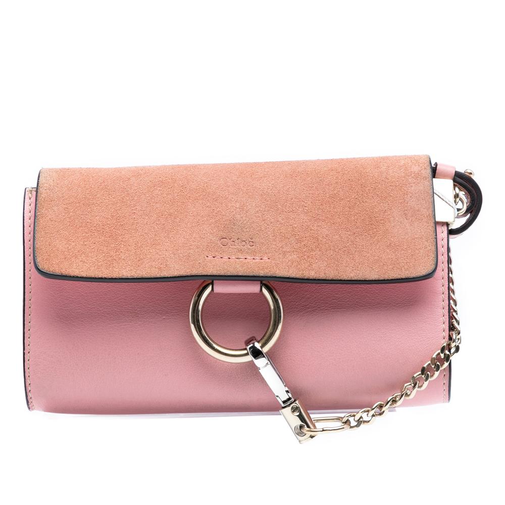 Chloé B Chloé Pink Calf Leather Mini skin and Suede Faye Chain Crossbody Italy