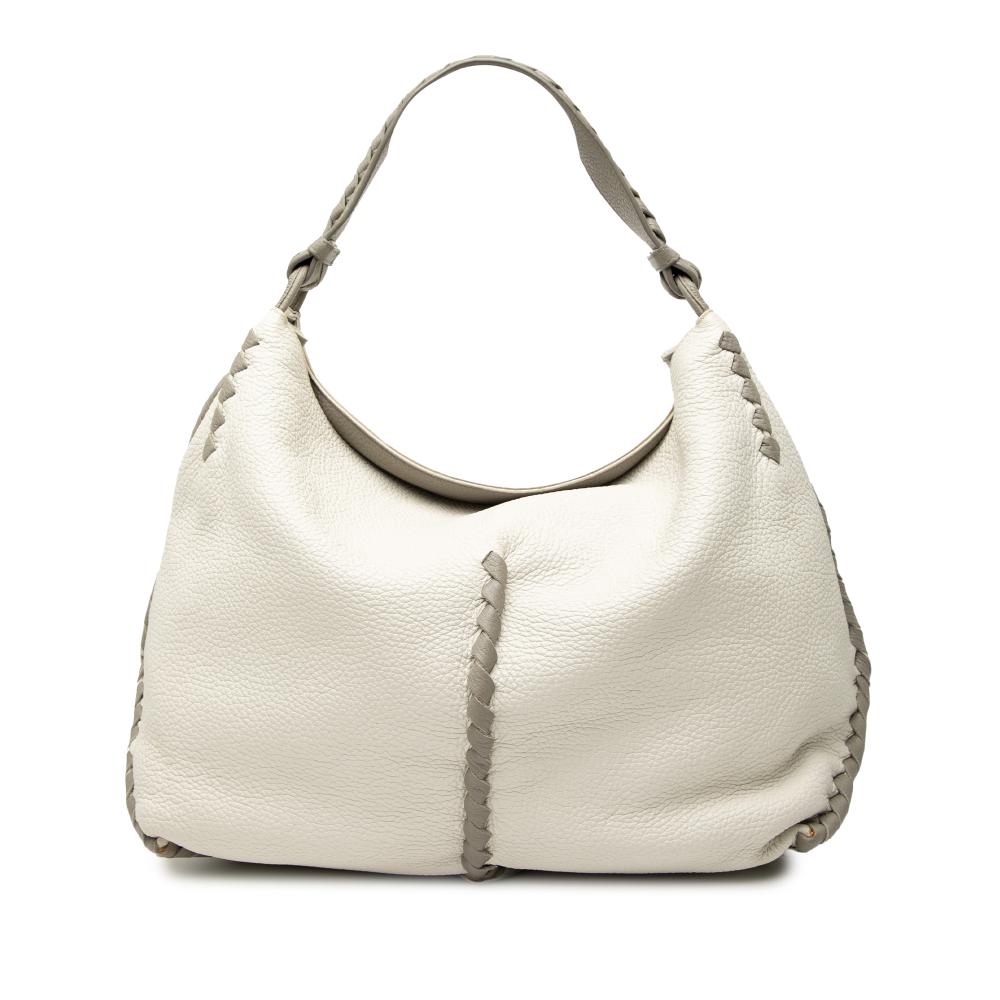 Bottega Veneta B Bottega Veneta White Goatskin Leather Large Washed Cervo Deerskin Hobo Italy