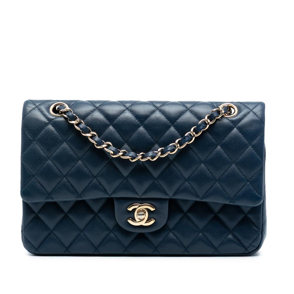 Chanel AB Chanel Blue Navy Caviar Leather Leather Medium Classic Caviar Double Flap France