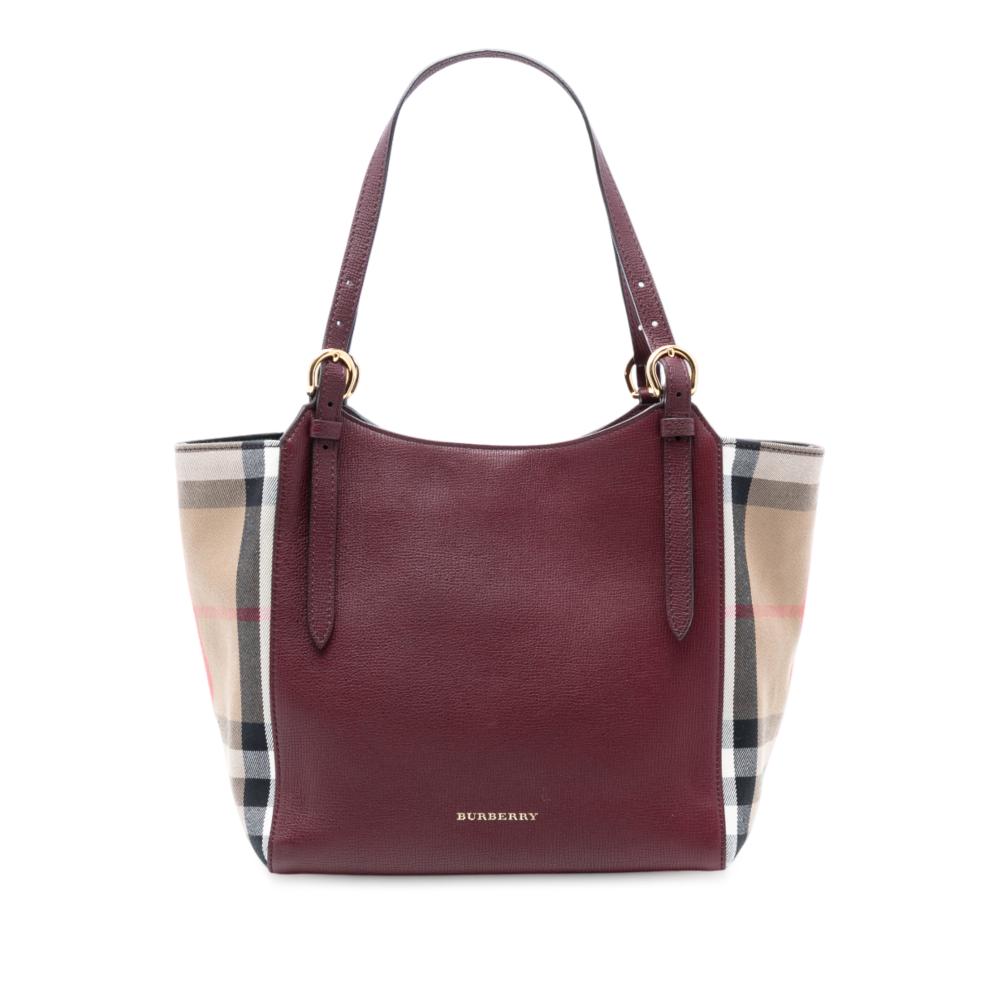 Burberry B Burberry Purple Magenta Calf Leather Grained skin and House Check Canvas Canterbury Tote Italy