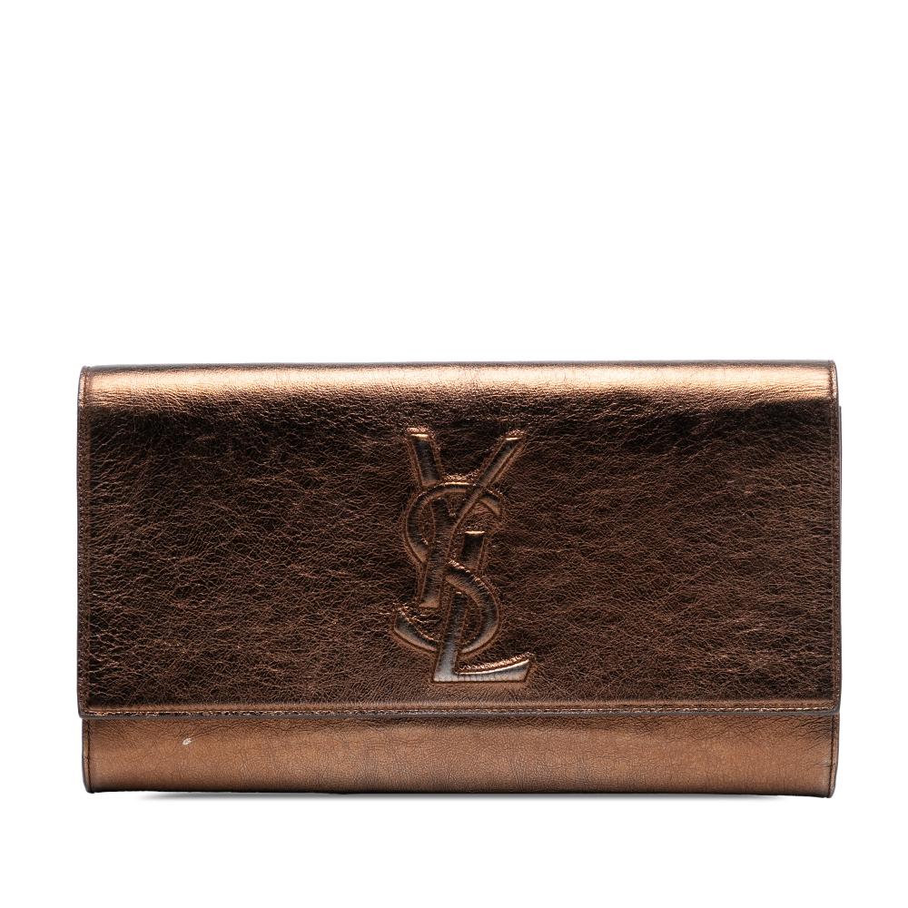Saint Laurent B Saint Laurent Brown Bronze Calf Leather Large Metallic Belle de Jour Clutch Italy