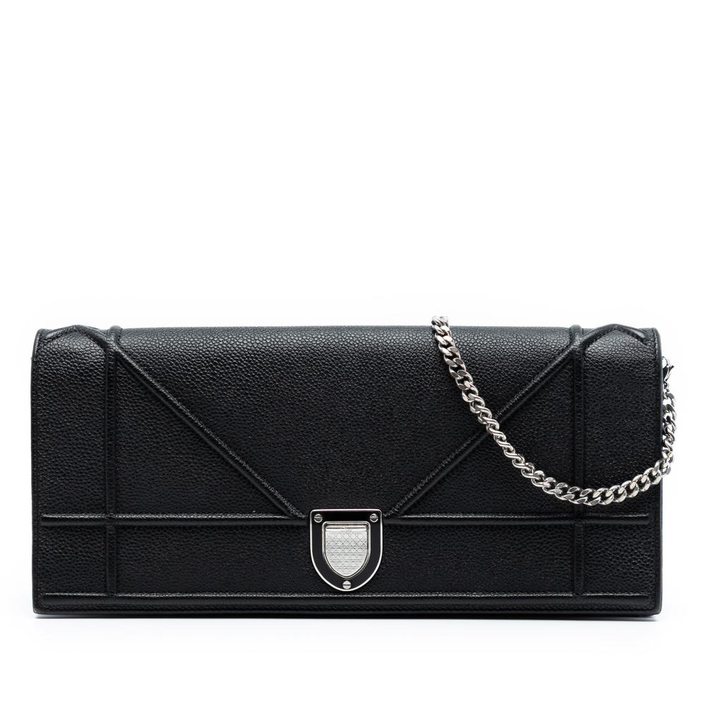 Christian Dior B Dior Black Calf Leather Grained skin Diorama Pochette Clutch Italy