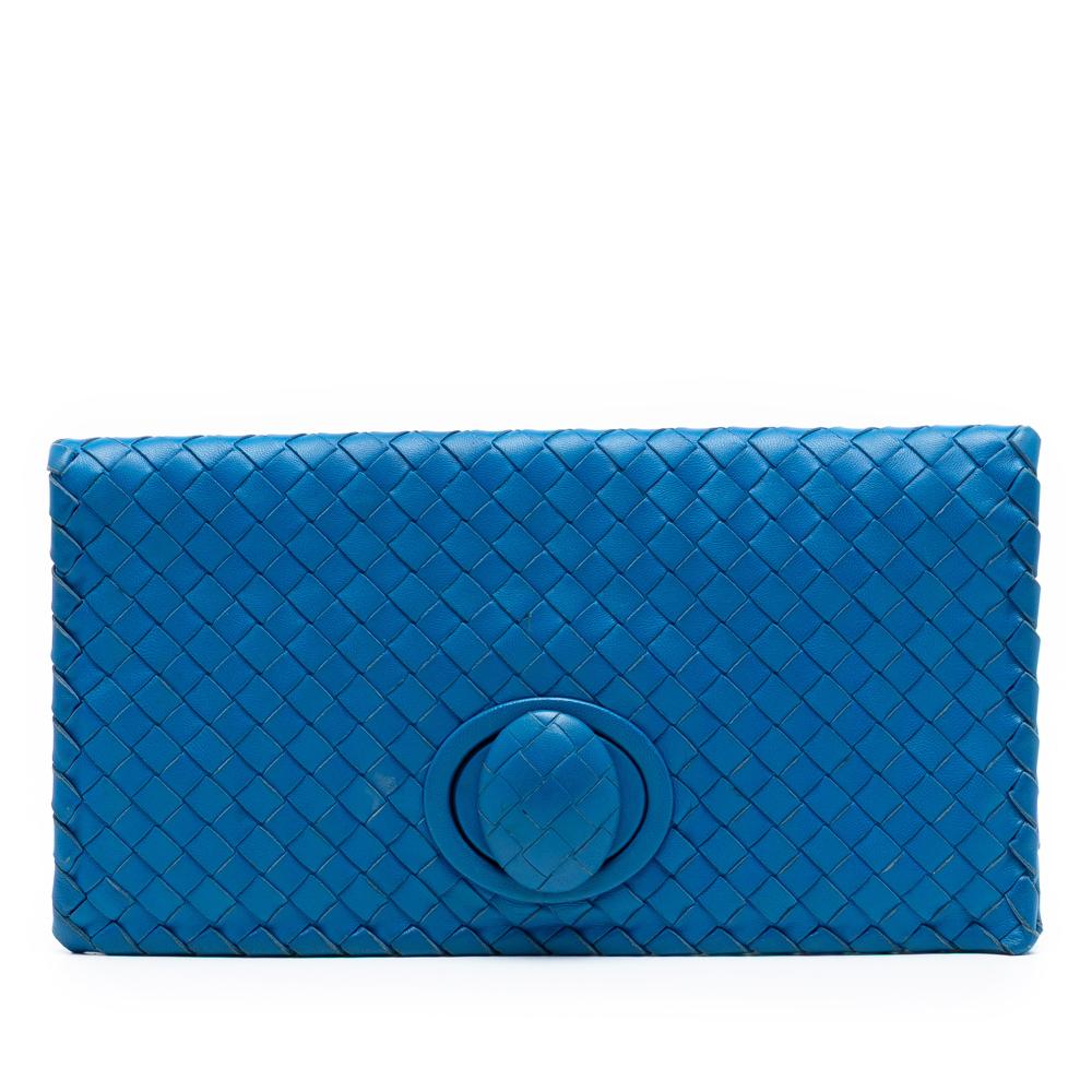 Bottega Veneta B Bottega Veneta Blue Nappa Leather Leather Nappa Intrecciato Turn Lock Clutch Italy