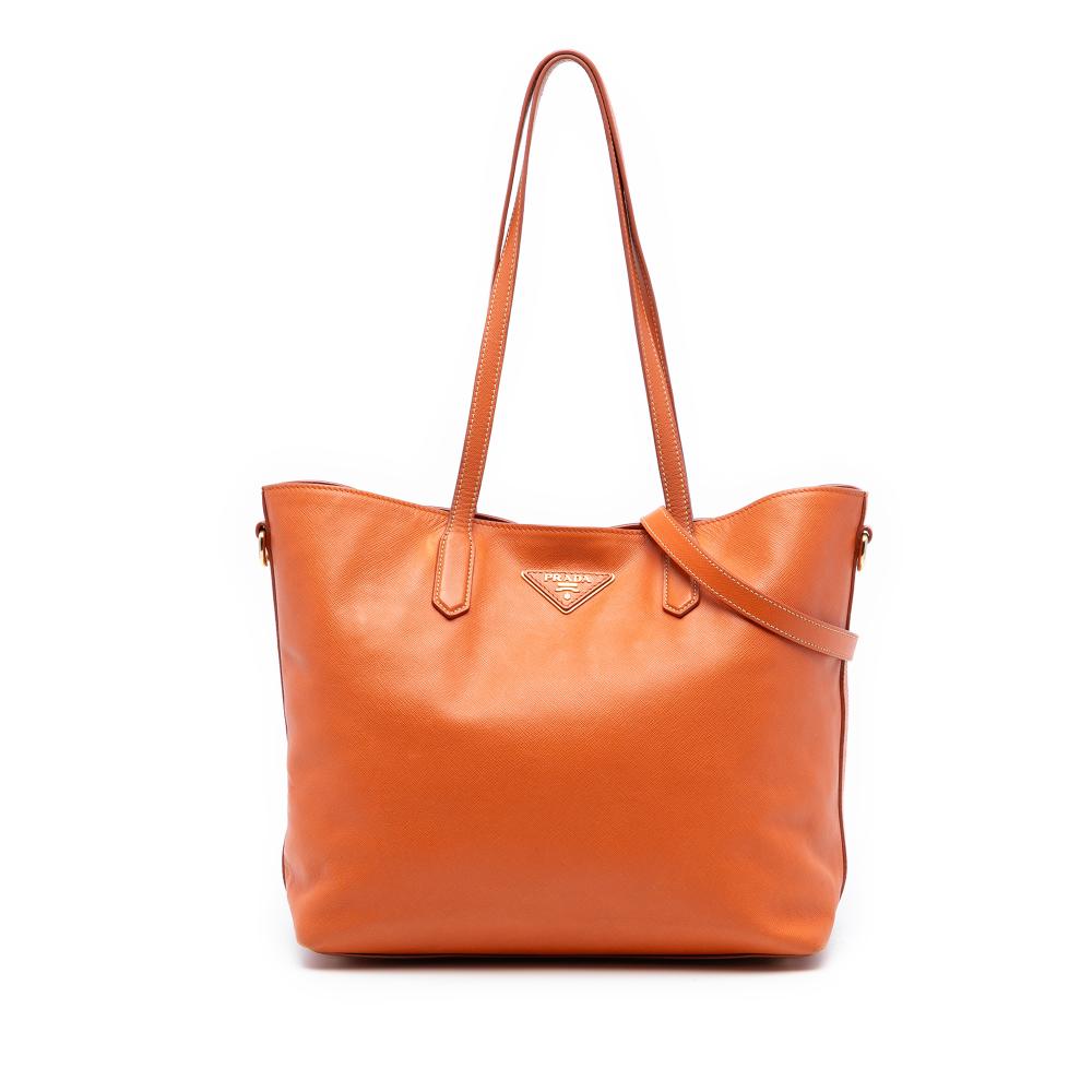Prada B Prada Orange Saffiano Leather Open Convertible Tote Italy