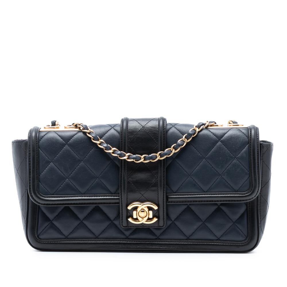 Chanel B Chanel Blue Navy Lambskin Leather Leather Large Bicolor Quilted Lambskin Elegant CC Flap France