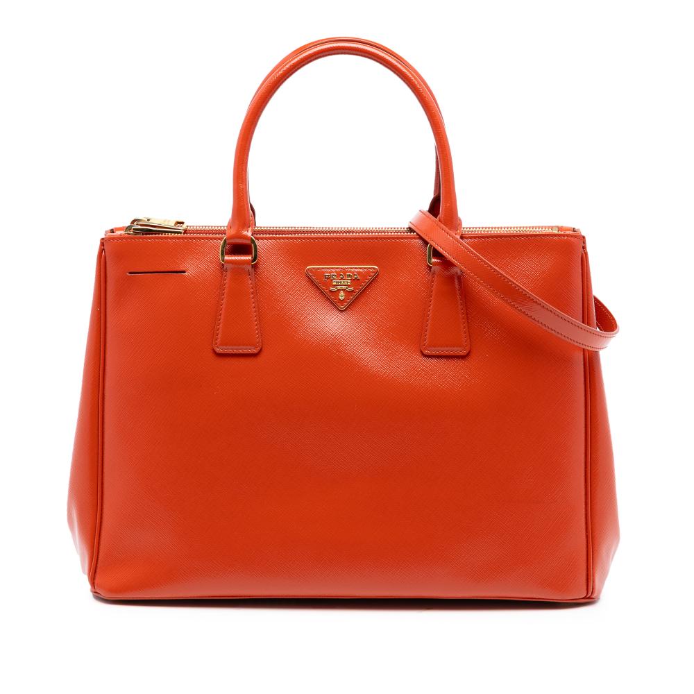Prada B Prada Orange Dark Orange Saffiano Leather Medium Vernice Galleria Double Zip Satchel Italy