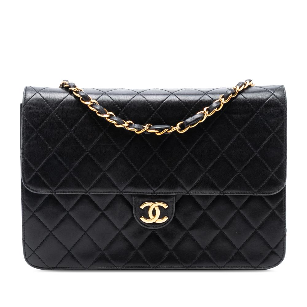 Chanel B Chanel Black Lambskin Leather Leather CC Quilted Lambskin Single Flap France