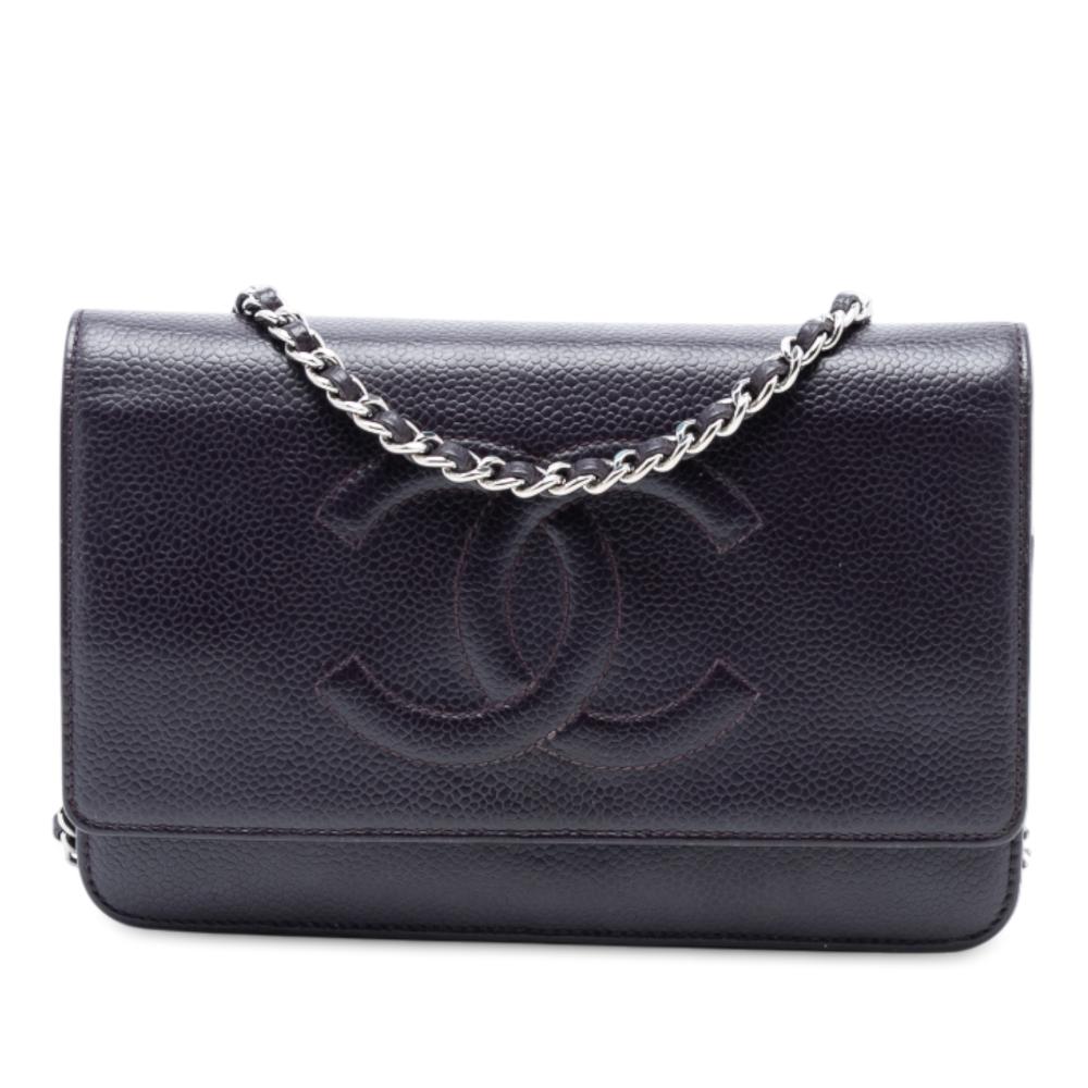 Chanel B Chanel Purple Plum Caviar Leather Leather CC Caviar Wallet On Chain Spain