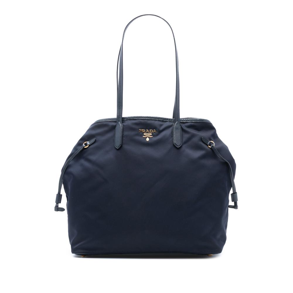 Prada B Prada Blue Dark Blue Nylon Fabric Saffiano Trimmed Tessuto Open Convertible Tote Italy