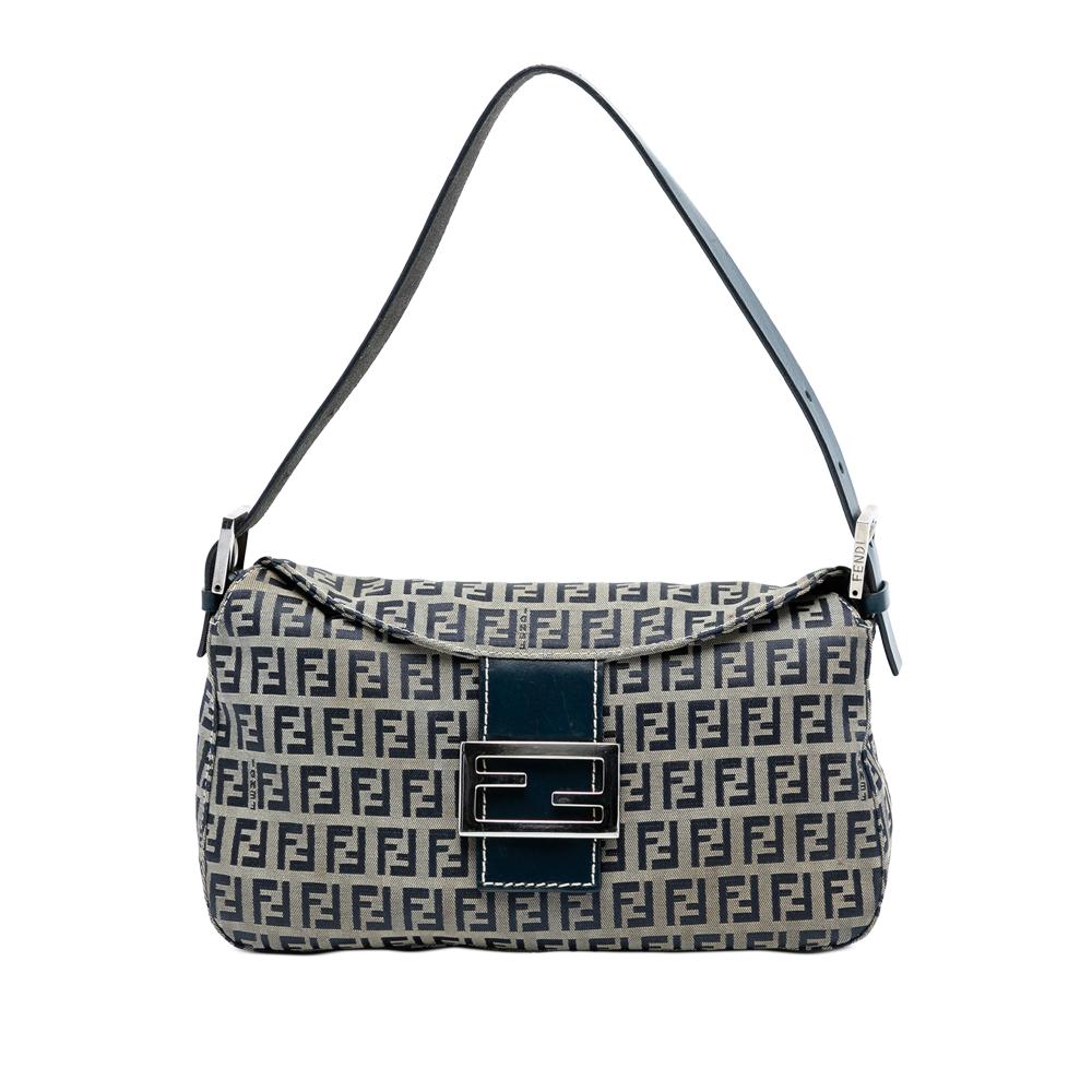 Fendi B Fendi Gray Canvas Fabric Zucchino Double Flap Shoulder Bag Italy