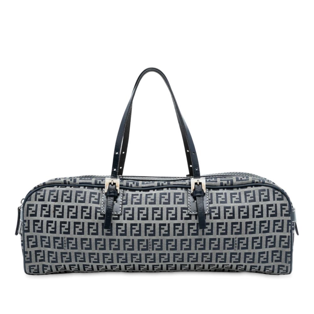 Fendi B Fendi Gray with Blue Canvas Fabric Zucchino Handbag Italy