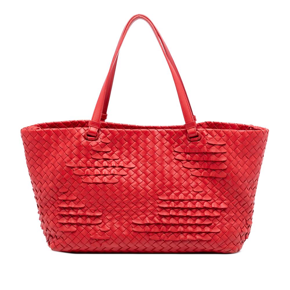 Bottega Veneta AB Bottega Veneta Red Nappa Leather Leather Nappa Intrecciato Ruffle Tote Italy