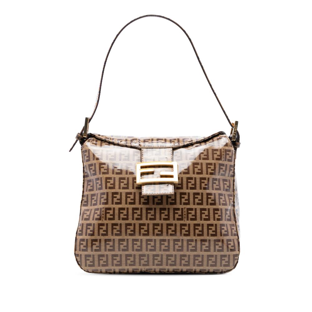 Fendi B Fendi Brown Coated Canvas Fabric Zucchino Crystal Double Flap Shoulder Bag Italy