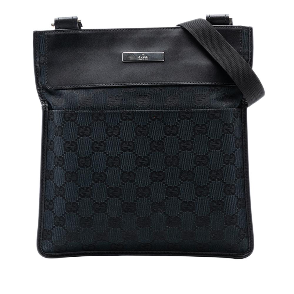 Gucci B Gucci Blue Navy Canvas Fabric GG Crossbody Italy