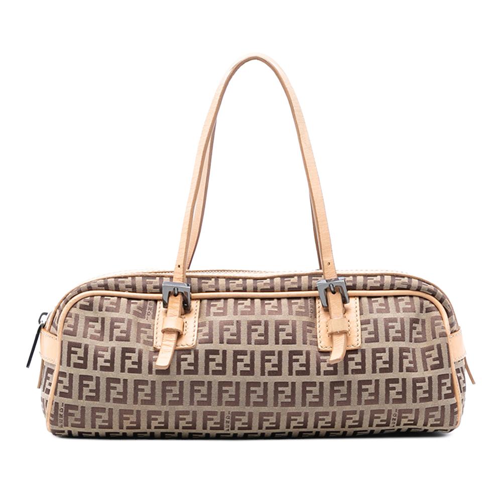 Fendi B Fendi Brown Light Brown Canvas Fabric Zucchino Handbag Italy