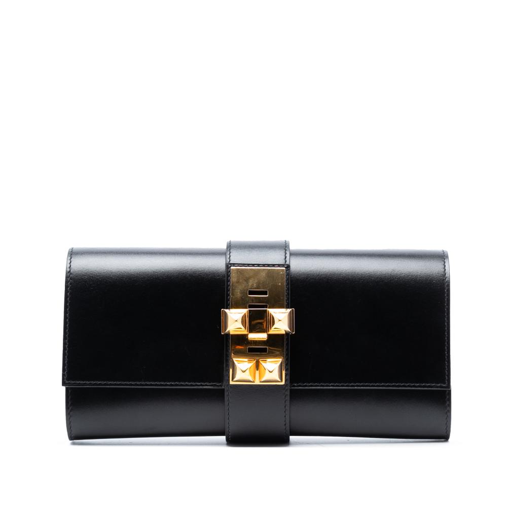 Hermès AB Hermès Black Calf Leather Tadelakt Medor Clutch 23 France