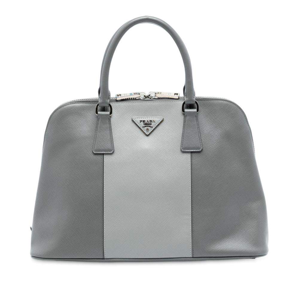 Prada AB Prada Gray Saffiano Leather Medium Bicolor Lux Promenade Satchel Italy