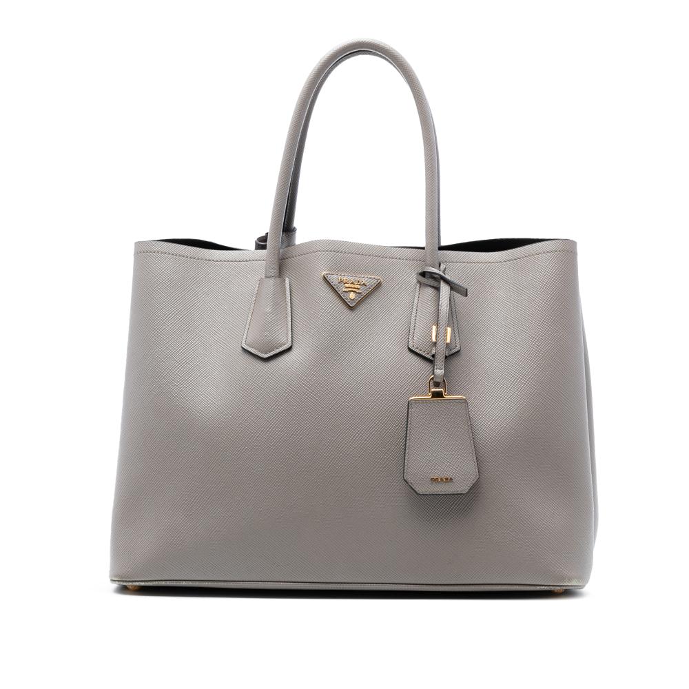 Prada B Prada Gray Saffiano Leather Large Cuir Double Satchel Italy