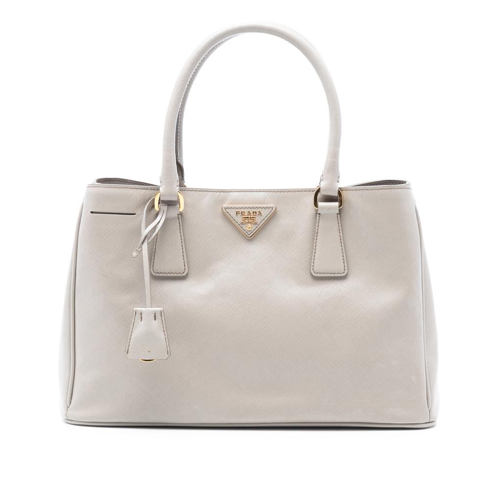 Prada AB Prada Gray Light Gray Saffiano Leather Medium Lux Galleria Satchel Italy