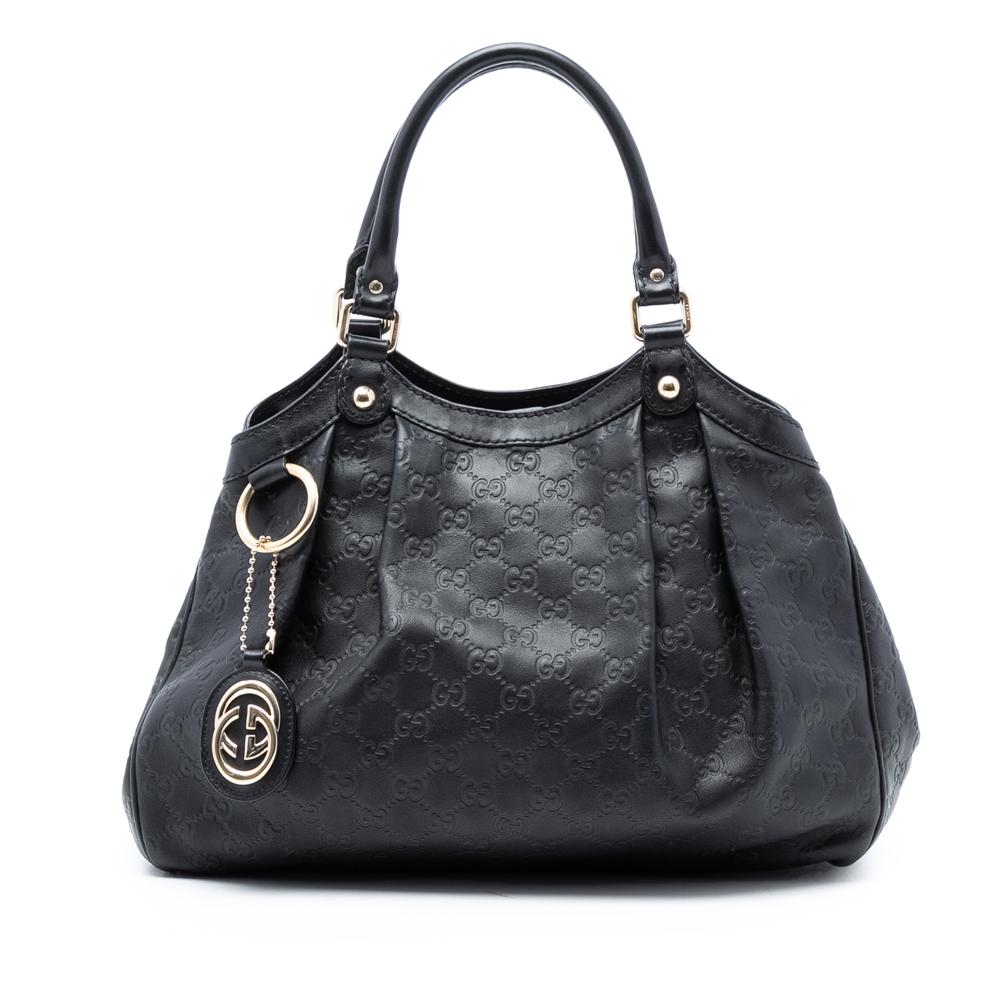 Gucci B Gucci Black Calf Leather Medium Guccissima Sukey Tote Italy